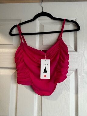 Zesica Pink Ruching Crop Cami Top